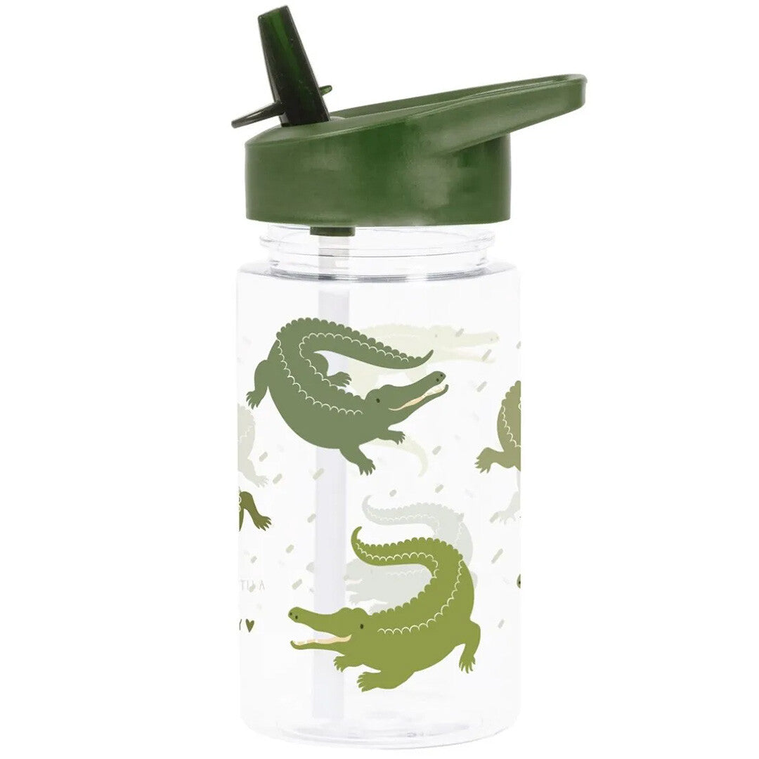 a little lovely company drinkfles met rietje - krokodillen - 450ml | DBCRGR63 | 1