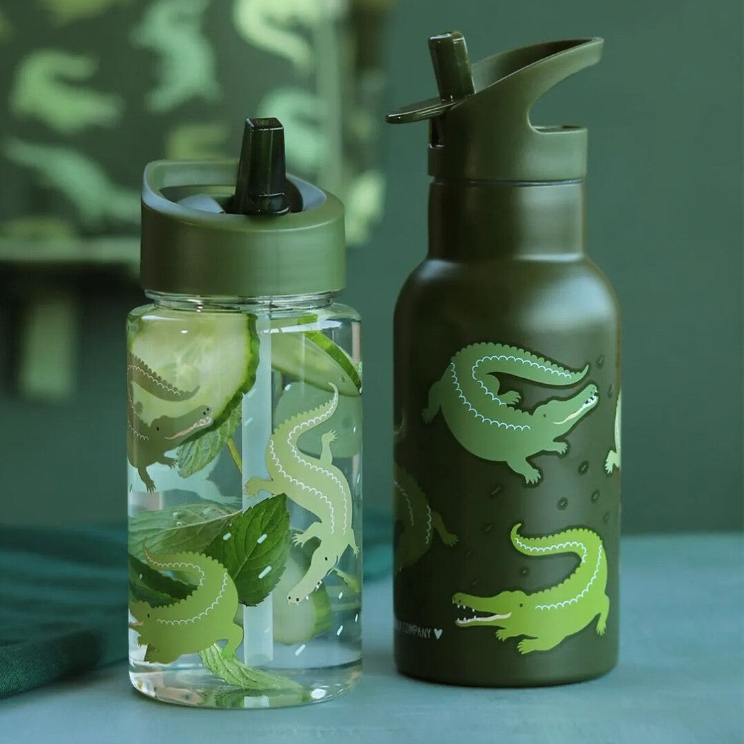 a little lovely company drinkfles met rietje - krokodillen - 450ml | DBCRGR63 | 3