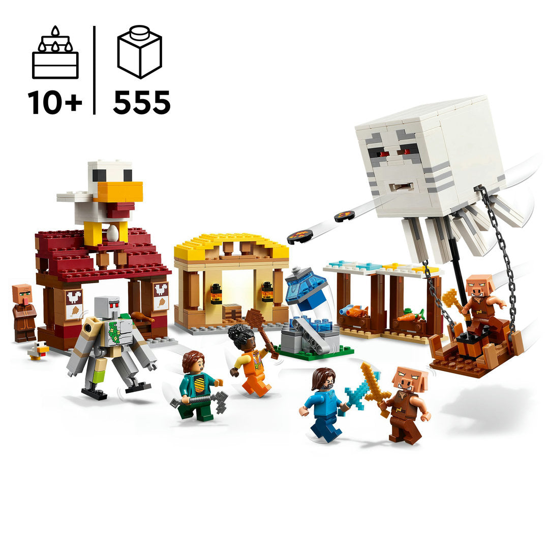 LEGO minecraft de ghast-ballon aanval op het dorp