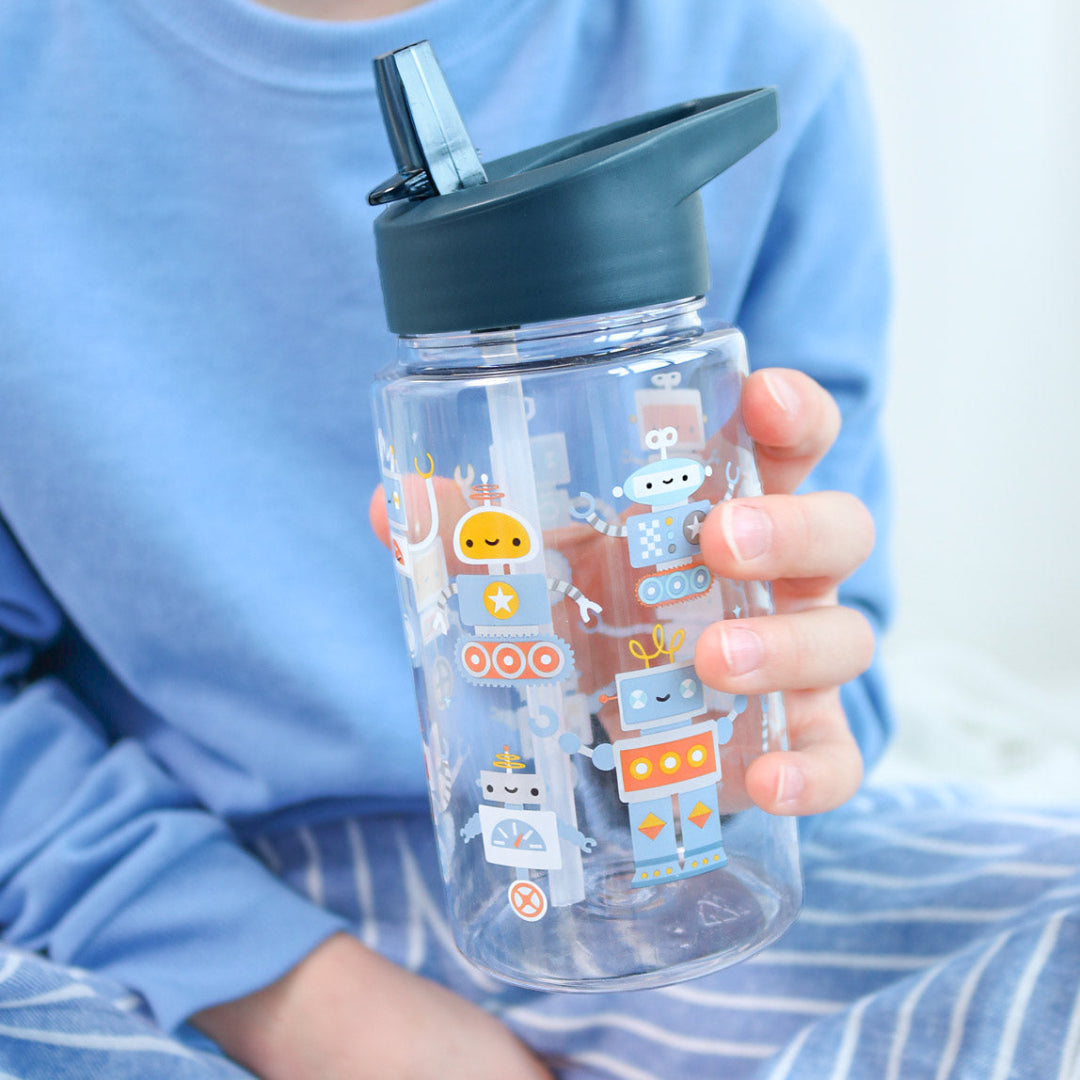 a little lovely company drinkfles met rietje - robots - 450 ml | DBROBU95 | 2