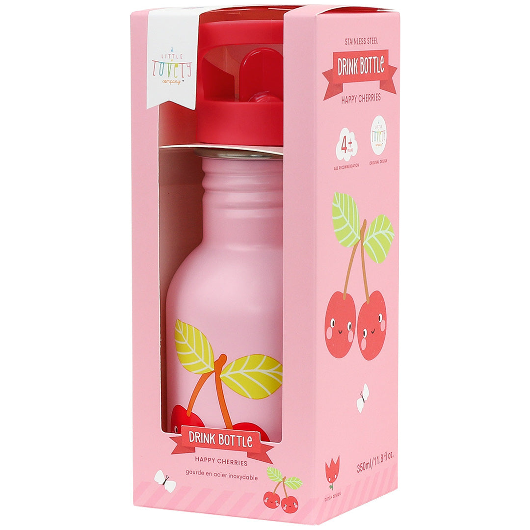 a little lovely company rvs drinkfles - vrolijke kersjes - 350 ml | DBSMHC111 | 5