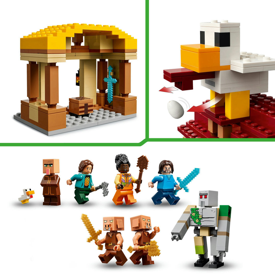 LEGO minecraft de ghast-ballon aanval op het dorp