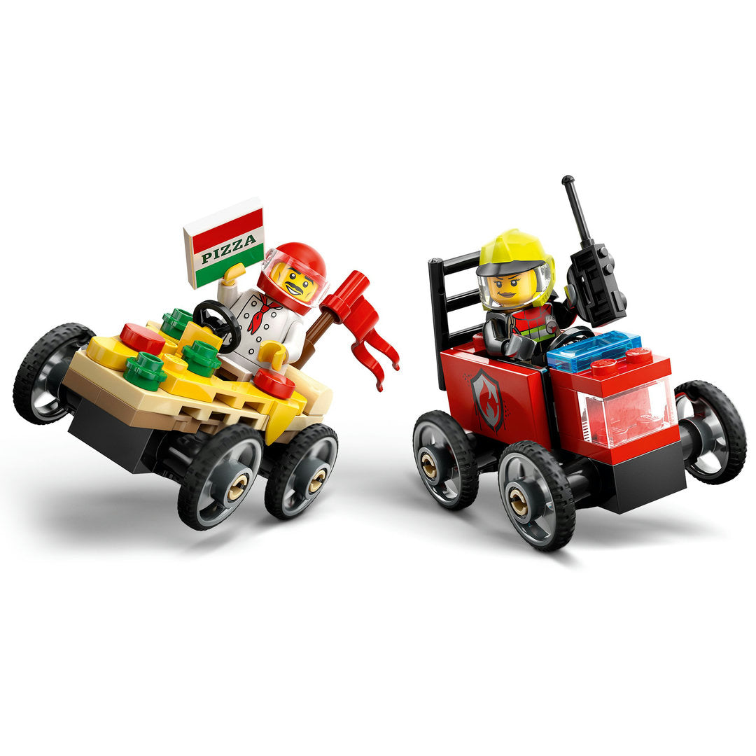 LEGO city raceautopakket pizzabestelwagen vs. brandweerauto