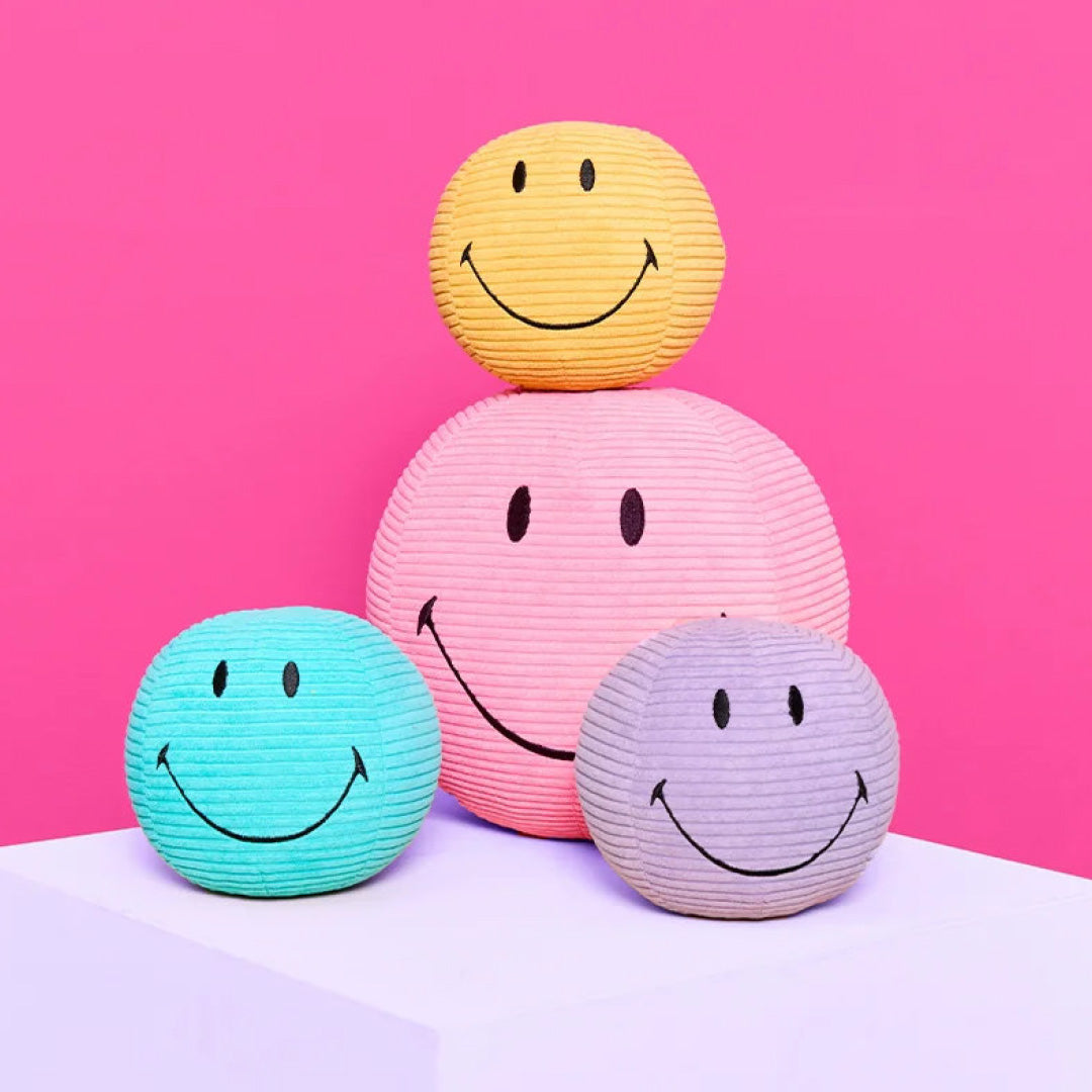 bon ton toys knuffelbal smiley eco corduroy - roze - Ø23 cm | 35.023.113 | 2