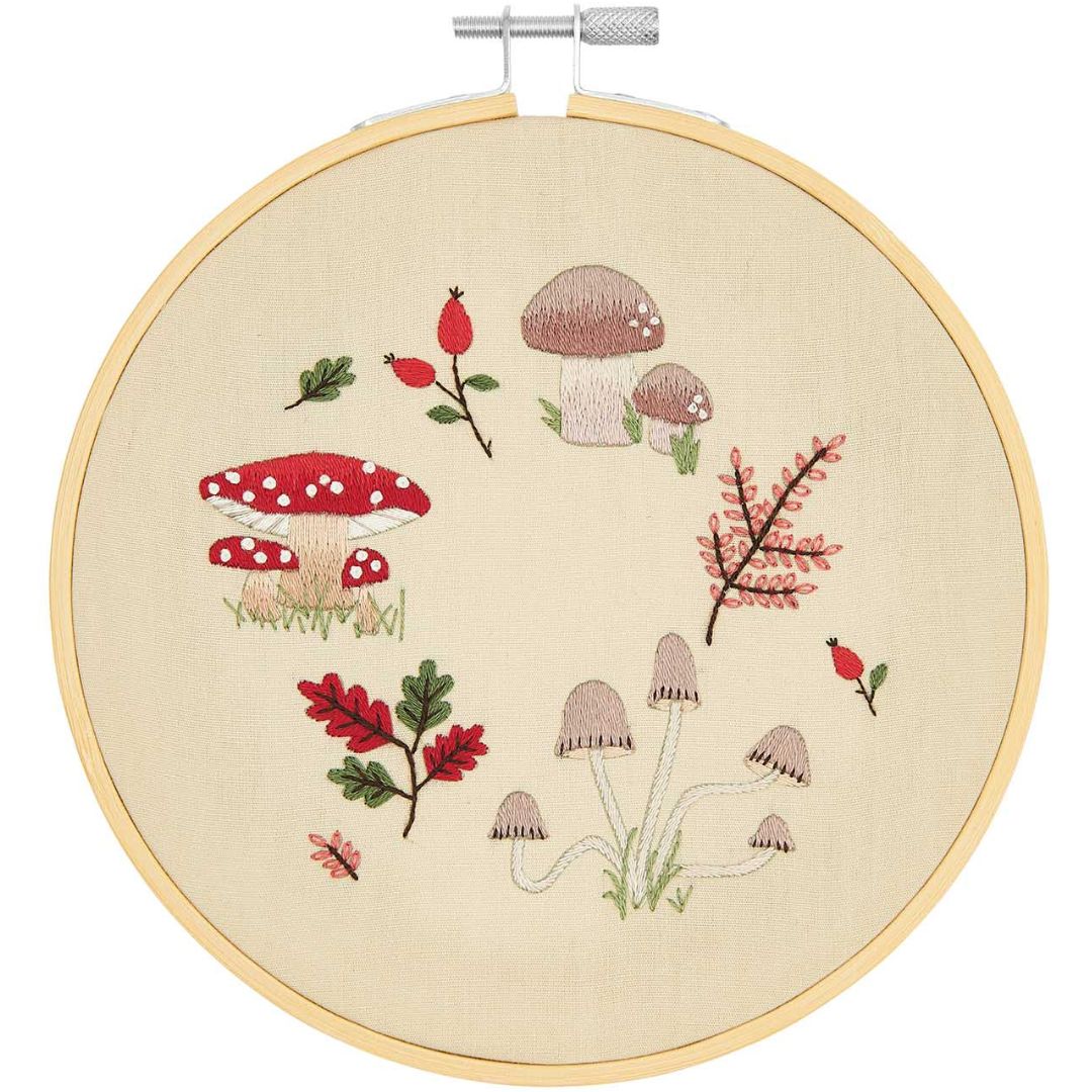 borduurring met garen - paddenstoelkrans Ø 15 cm | 100362 | 0