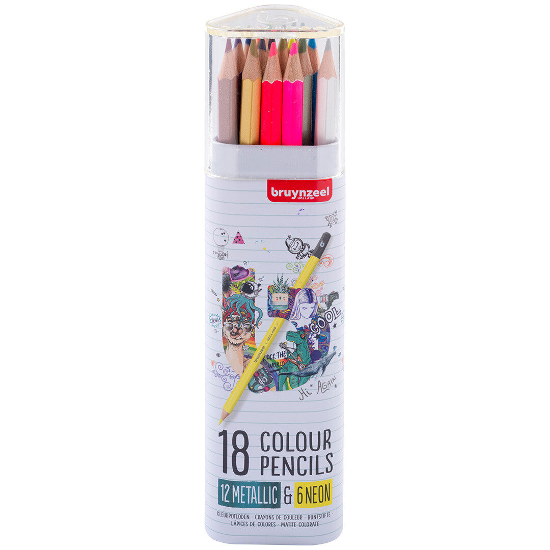 bruynzeel kleurpotloden metallic en neon - 18st | 60212318 | 1