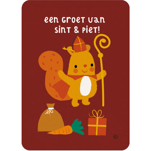 by bora ansichtkaart - een groet van sint & piet - eekhoorn | PCSI04 | 0