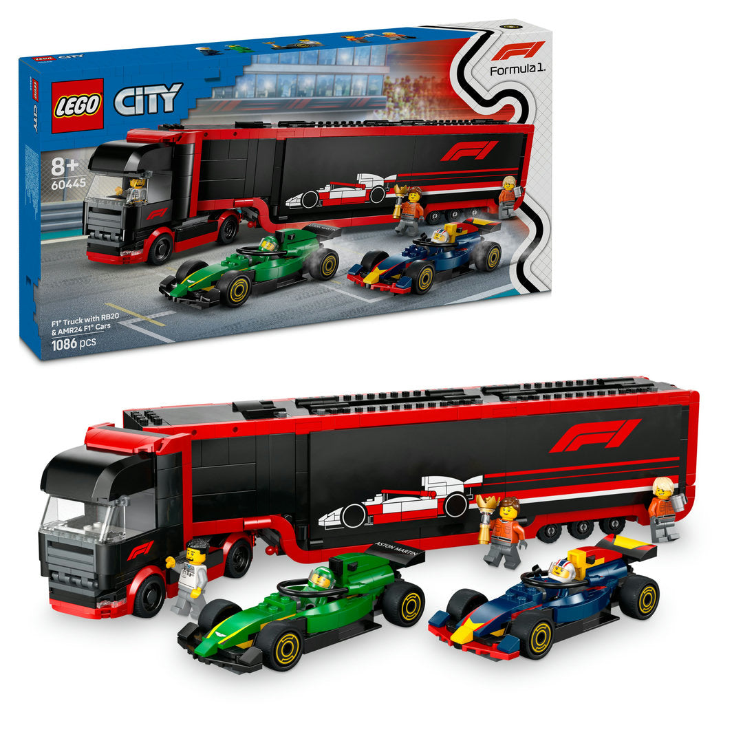LEGO city f1 truck met rb20 en amr24 f1 auto's speelset