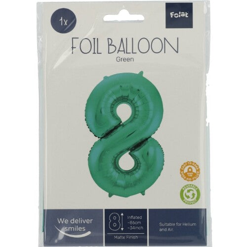 cijferballon acht - metallic matgroen - 86 cm | 65918 | 1