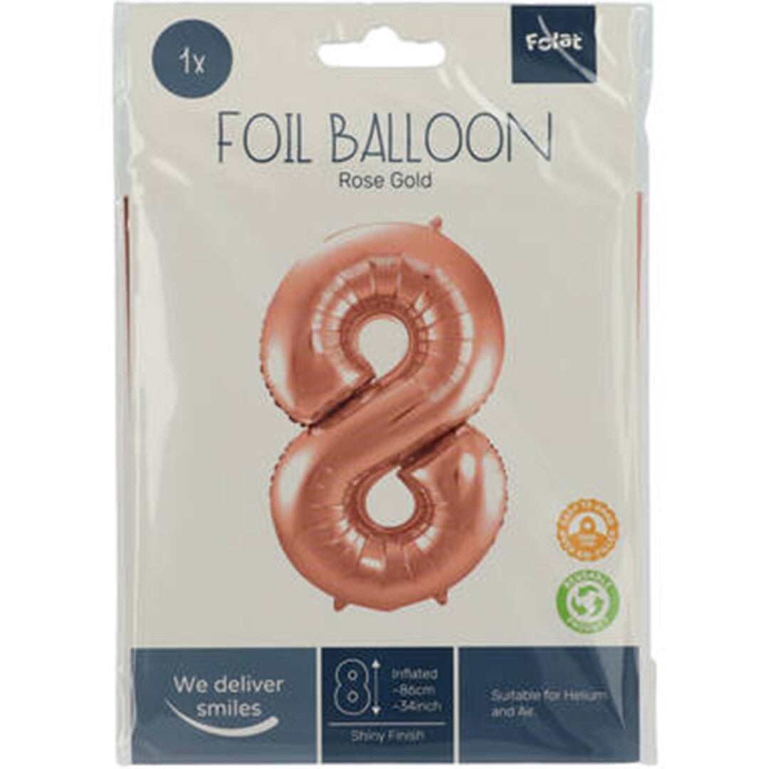cijferballon acht - rosé goudkleurig - 86 cm | 63138 | 1