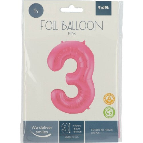 cijferballon drie - metallic matroze - 86 cm | 65903 | 2