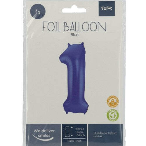 cijferballon een - metallic matblauw - 86 cm | 65921 | 1