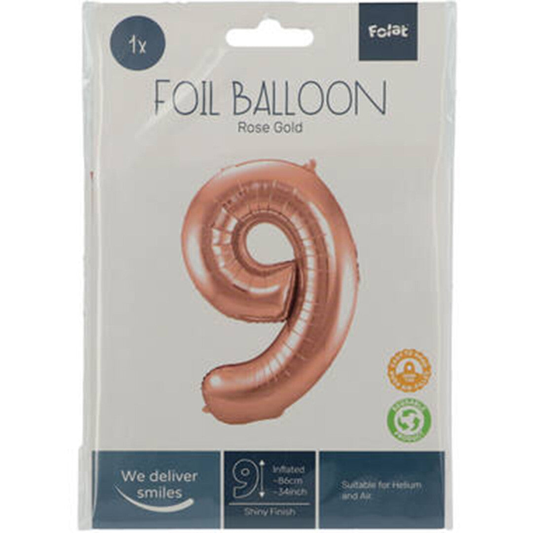 cijferballon negen - rosé goudkleurig - 86 cm | 63139 | 1