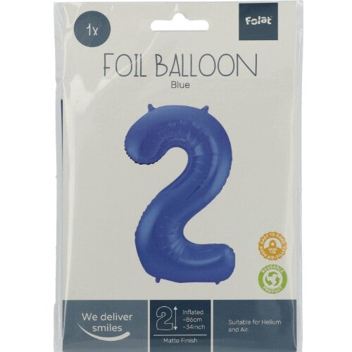 cijferballon twee - metallic matblauw - 86 cm | 65922 | 1
