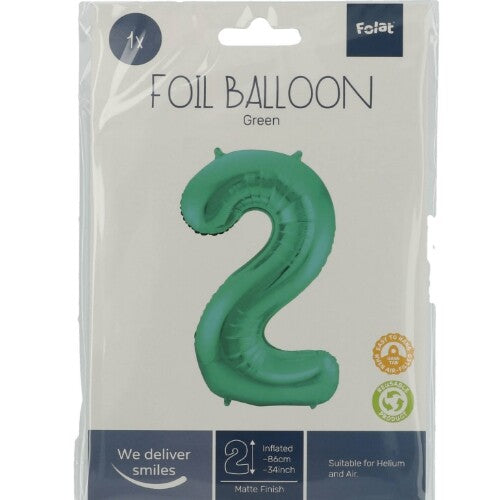 cijferballon twee - metallic matgroen - 86 cm | 65912 | 1
