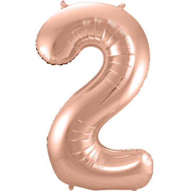 cijferballon twee - rosé goudkleurig - 86 cm | 63132 | 0