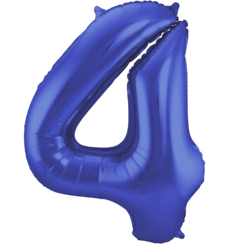 cijferballon vier - metallic matblauw - 86 cm | 65924 | 0