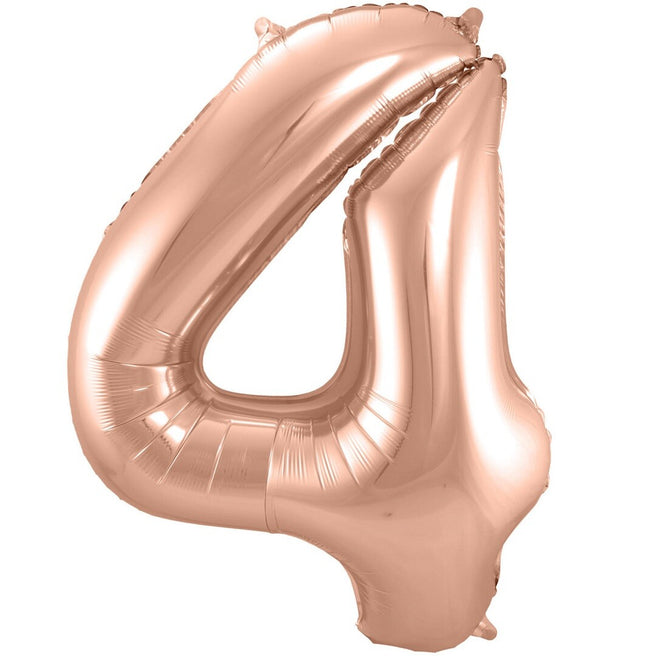 cijferballon vier - rosé goudkleurig - 86 cm | 63134 | 0