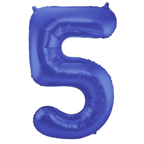 cijferballon vijf - metallic matblauw - 86 cm | 65925 | 0
