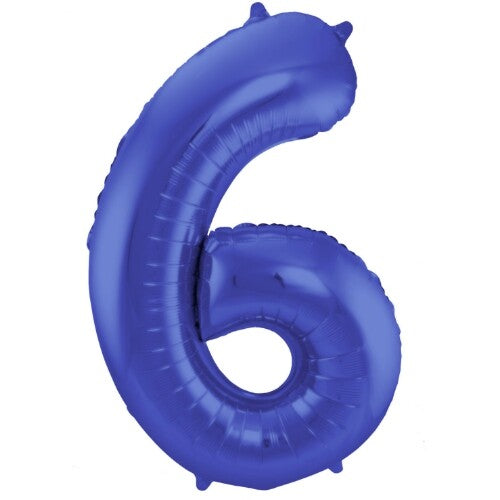 cijferballon zes - metallic matblauw - 86 cm | 65926 | 0