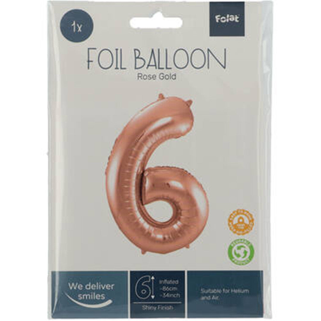 cijferballon zes - rosé goudkleurig - 86 cm | 63136 | 1