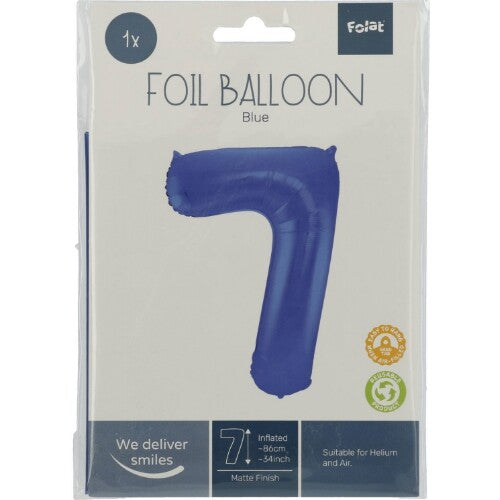 cijferballon zeven - metallic matblauw - 86 cm | 65927 | 1