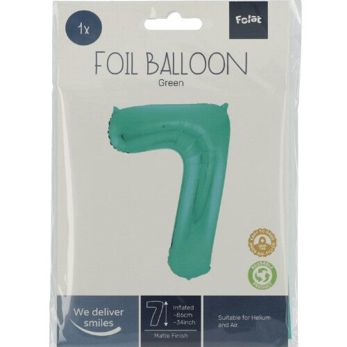 cijferballon zeven - metallic matgroen - 86 cm | 65917 | 1
