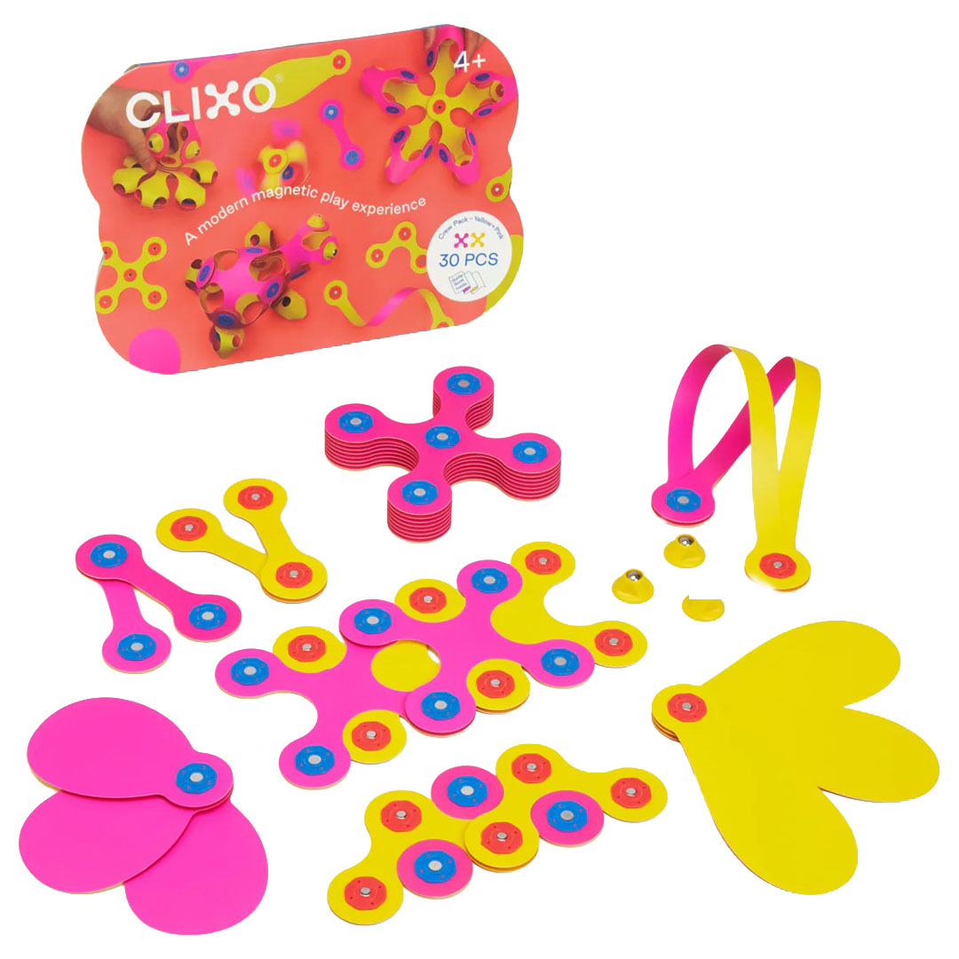 clixo magnetische bouwset crew - roze geel - 30-delig | CL-CREW-PY-1 | 