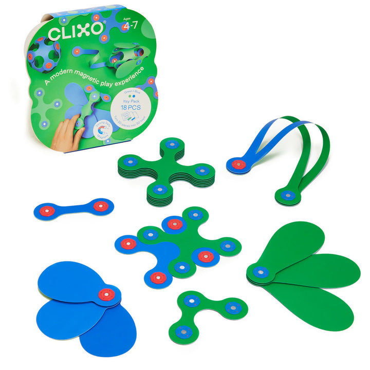 clixo magnetische bouwset itsy - groen blauw - 18-delig | CL-ITSY-BG-1 | 