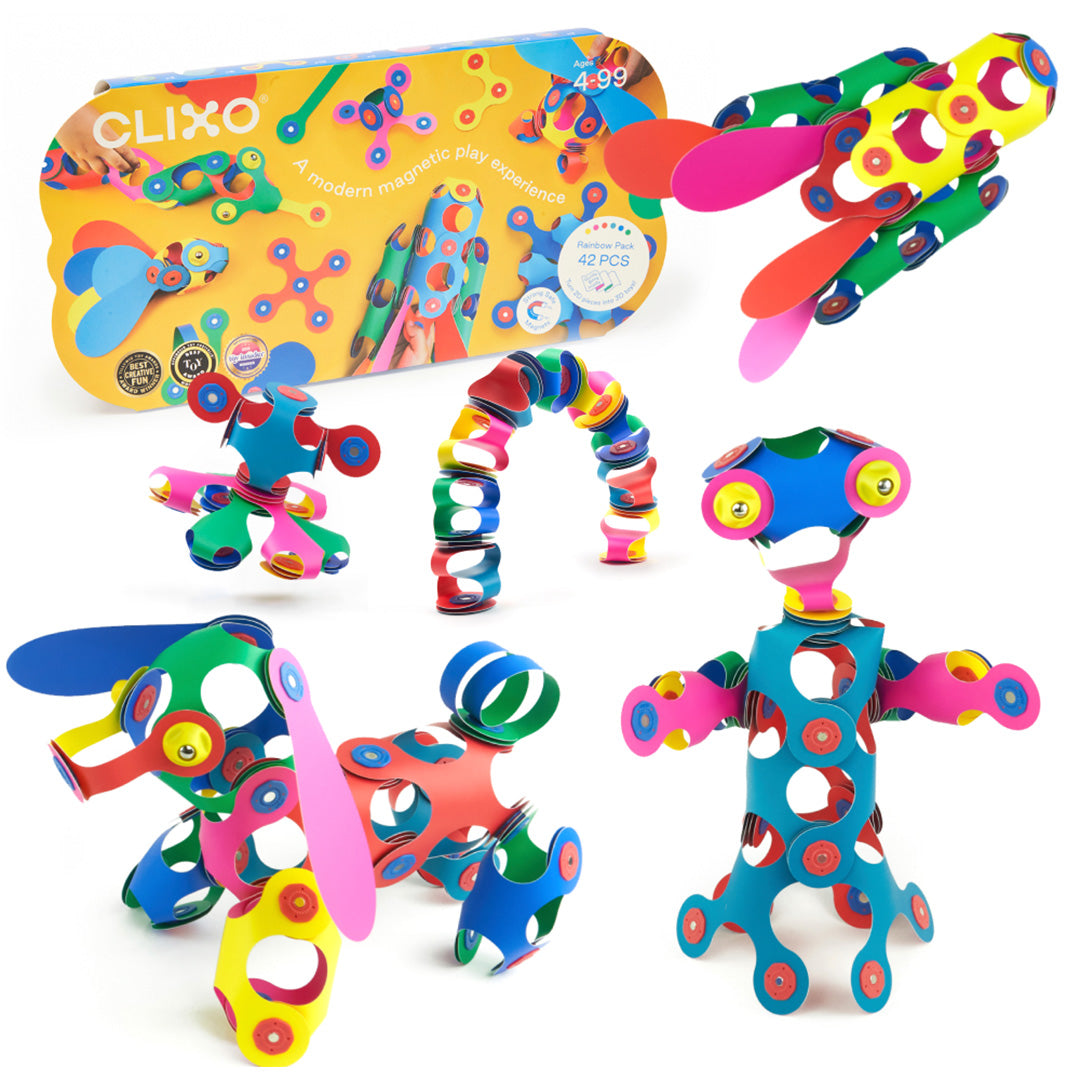 clixo magnetische bouwset rainbow - 42-delig