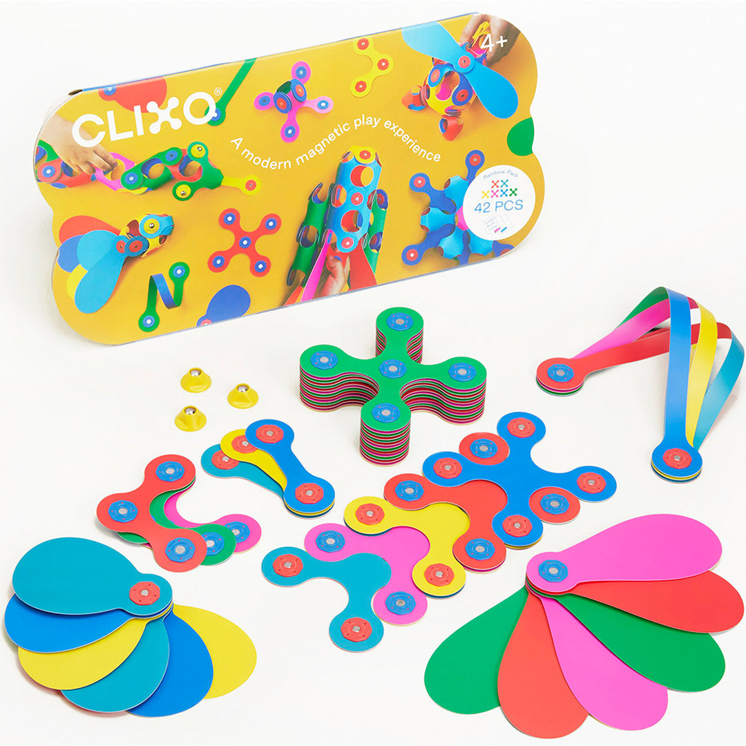 clixo magnetische bouwset rainbow - 42-delig