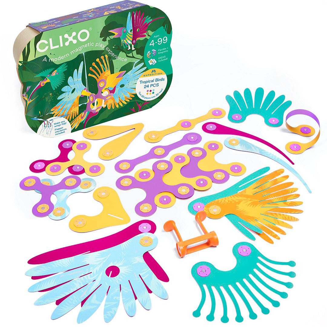 clixo magnetische bouwset tropical birds - 24-delig