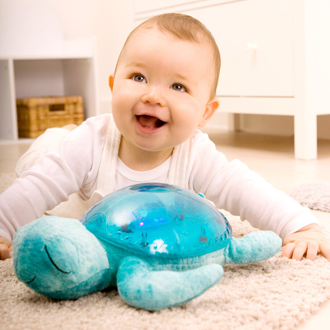 cloud.b knuffelschildpad met nachtlamp en geluid - aqua | CLB-REC-TURTLE-AQ | 2