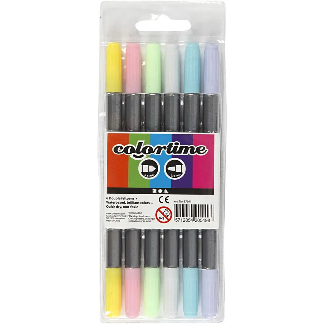 colortime dubbel viltstiften - pastel - 6st | 37991 | 3