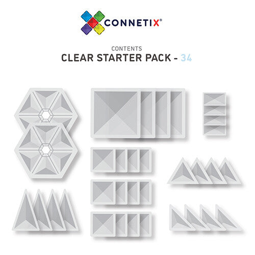 connetix magnetische tegels startersset - clear - 34st  | CON-EU-C34 | 5