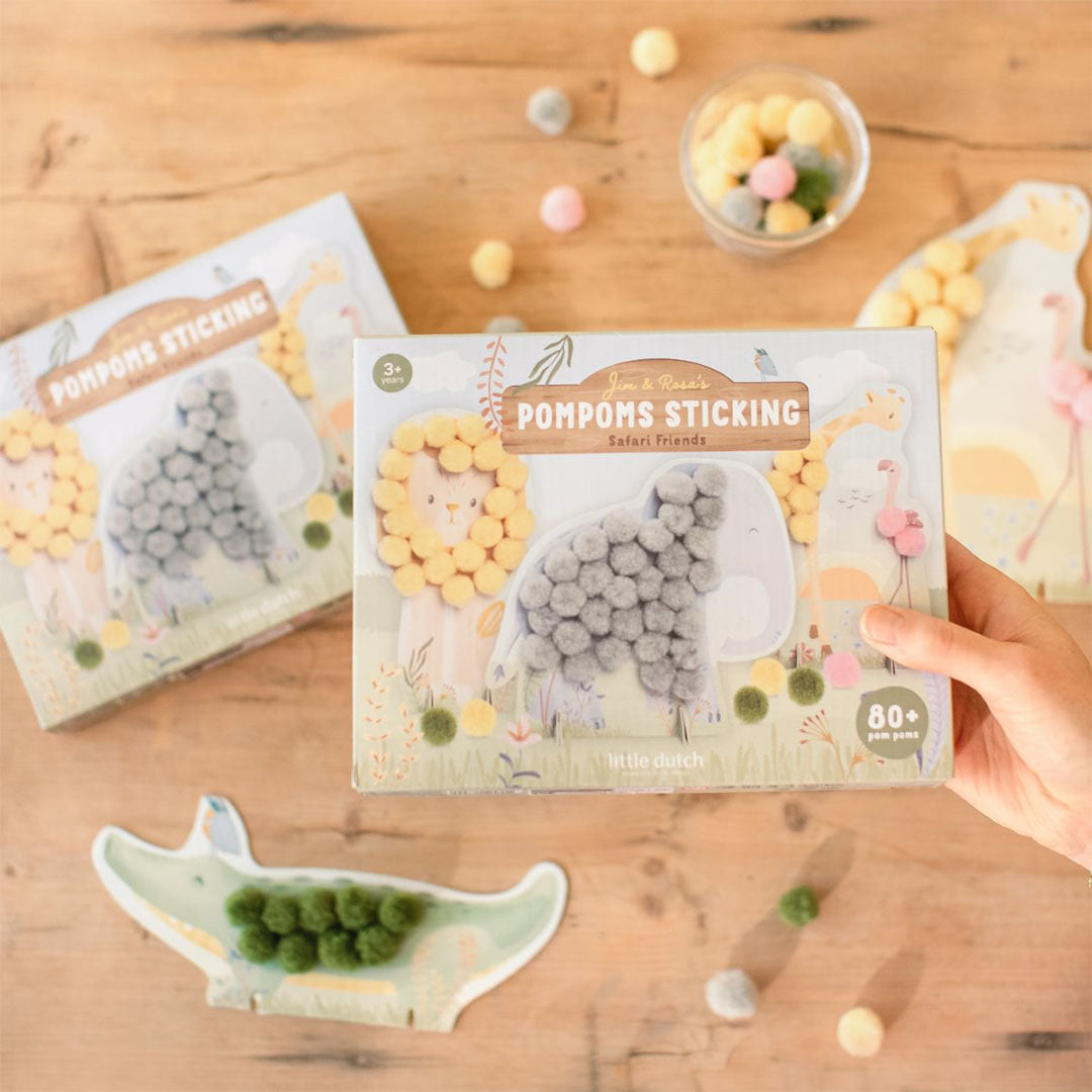 little dutch knutselset pompoms - safari friends