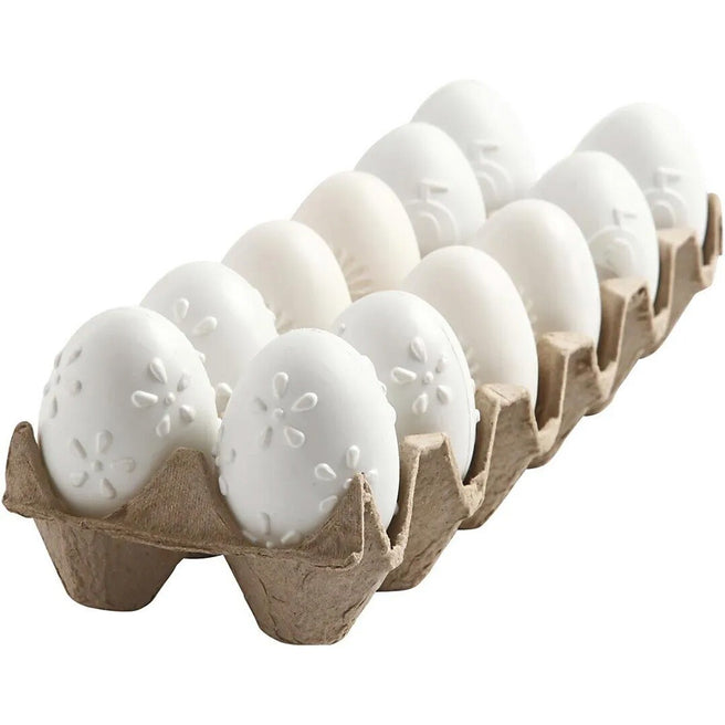 Creativ Company paaseieren met patroon, 12 witte eieren in een eierdoos.