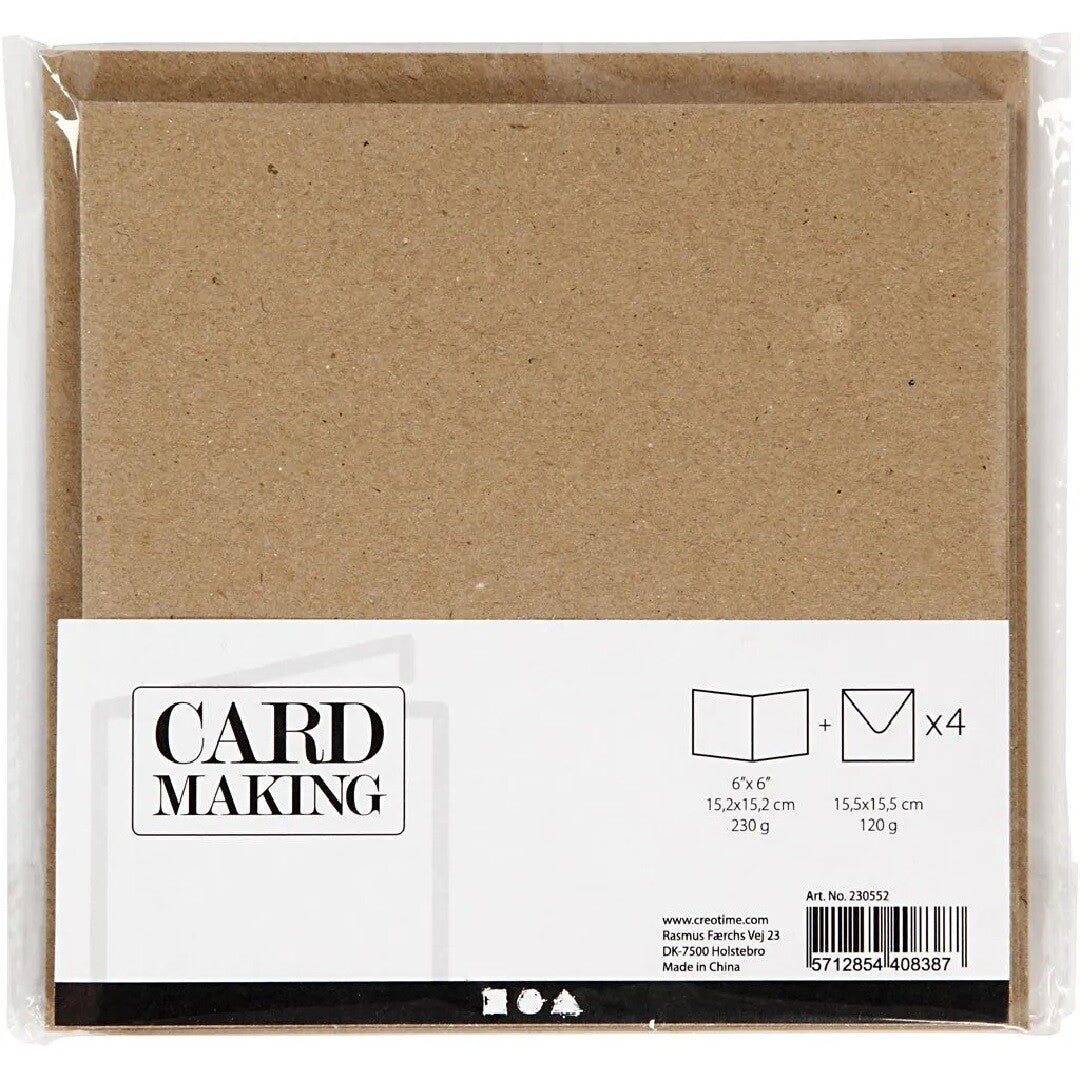 creativ company kaarten met envelop naturel - 15x15 cm - 4st | 230552 | 1