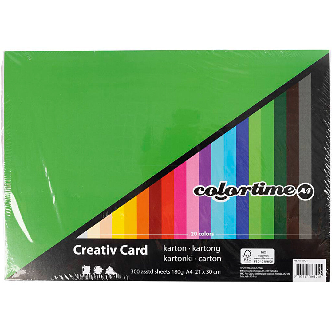 creativ company knutselkarton A4 180 gr - in 20 kleuren - 300 vellen | 21424 | 1