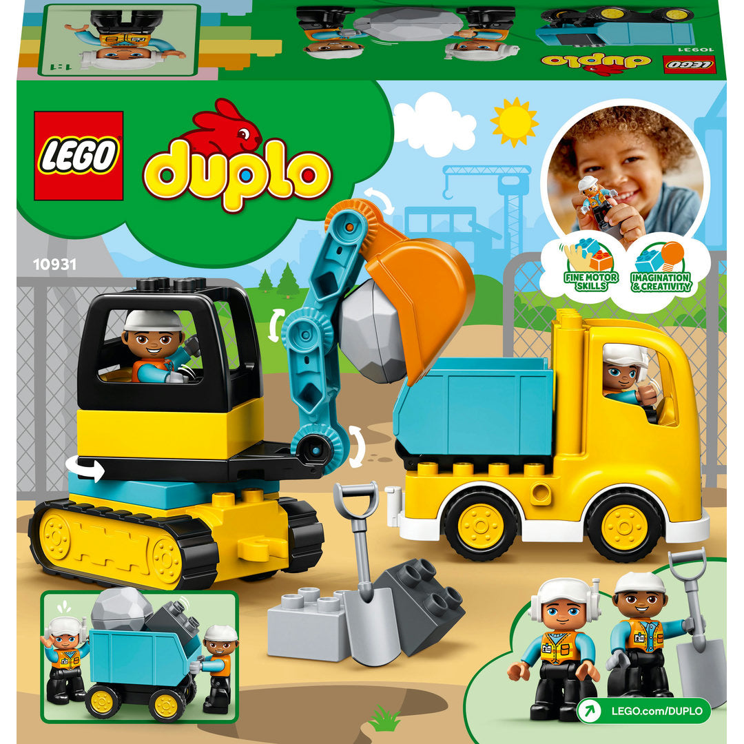 LEGO DUPLO construction truck en graafmachine met rupsbanden (20 onderdelen)
