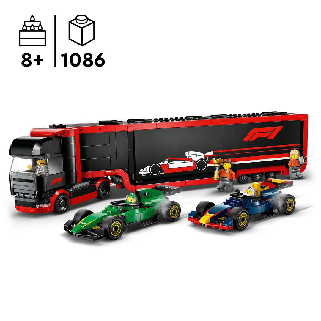 LEGO city f1 truck met rb20 en amr24 f1 auto's speelset