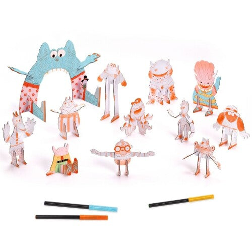 djeco 3D kleurplaat speelfiguren - schattige monsters | DJ08006 | 5