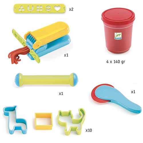 djeco boetseerklei met 4 potjes en 15 accessoires  | DJ09755 | 5