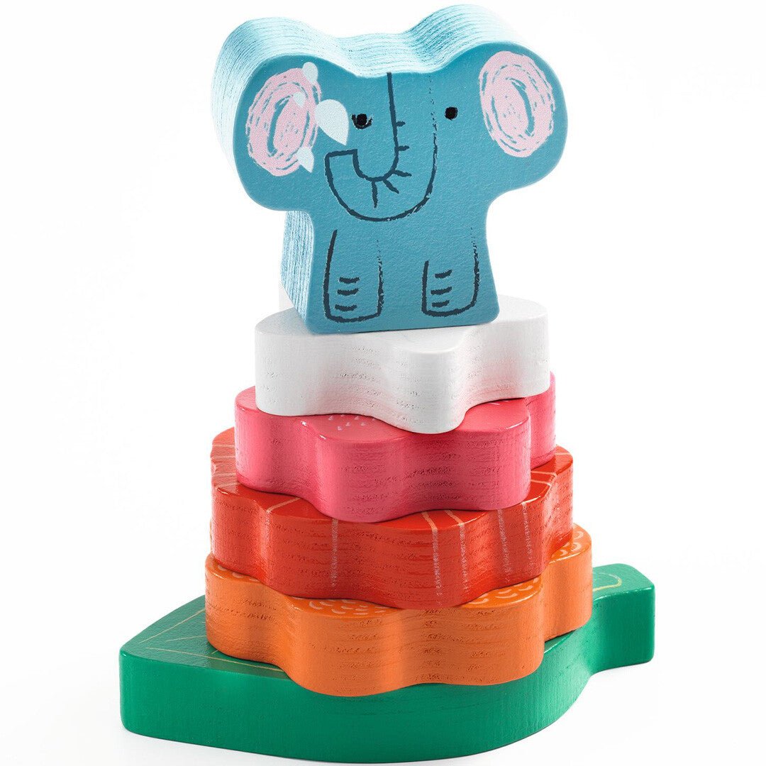 djeco houten puzzel en stapeltoren - happy - 7st | DJ01074 | 1