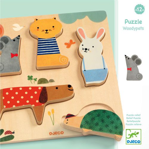 djeco houten puzzel huisdieren (5st) | DJ01051 | 1