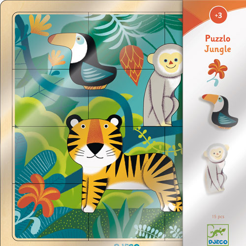 djeco houten puzzel jungle (15st) | DJ01810 | 1