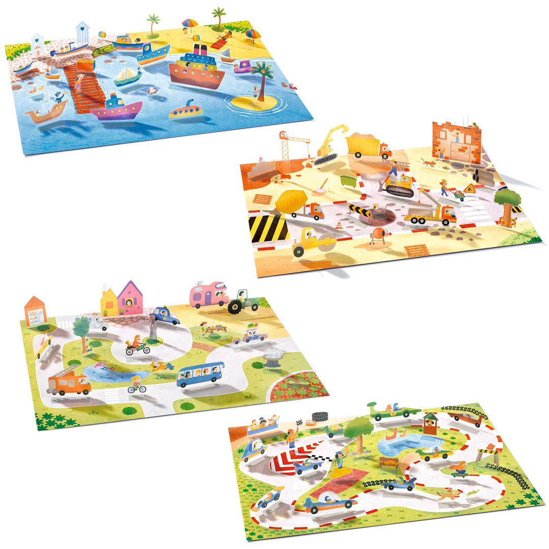djeco knutselset herbruikbare 3D stickers - vehicles | DJ00043 | 3