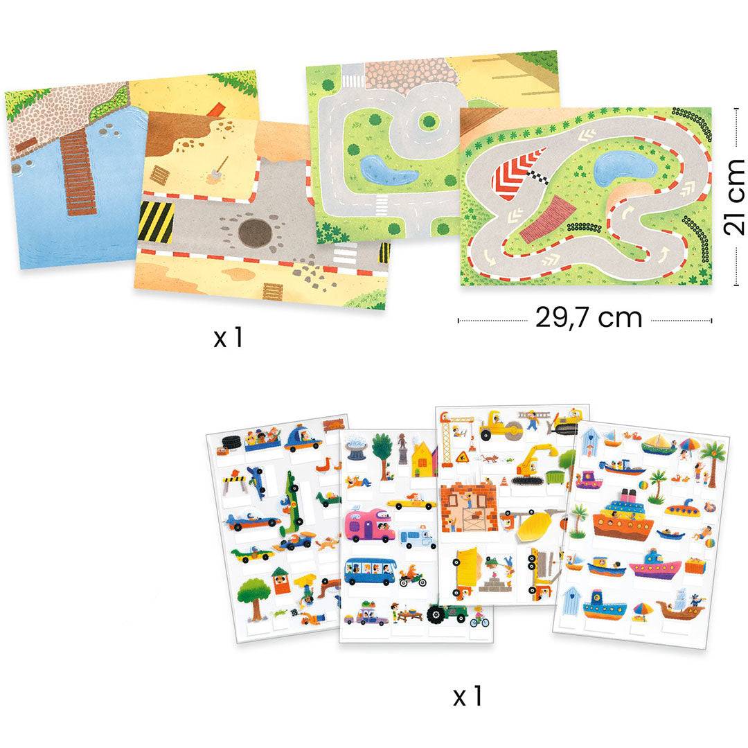 djeco knutselset herbruikbare 3D stickers - vehicles | DJ00043 | 4