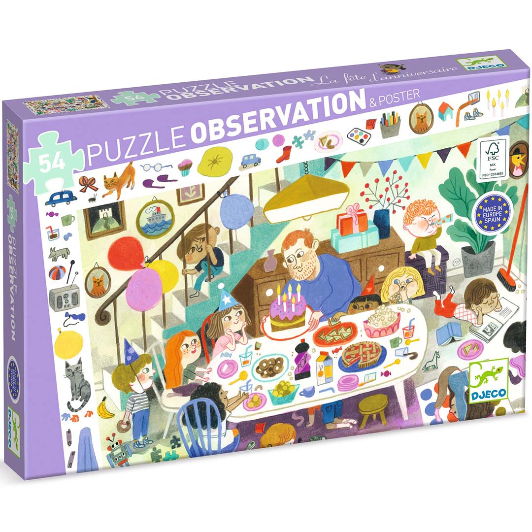 djeco observatiepuzzel verjaardagsfeest - 54st | DJ07566 | 0
