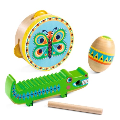 djeco percussie set tamboerijn, maracas,  guiro animambo - 3st | DJ06031 | 0